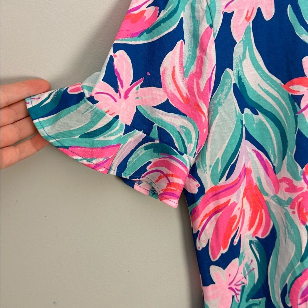 Lilly Pulitzer Mellorie Floral Pima Cotton Shift Dress Short Sleeve Medium - Picture 4 of 10